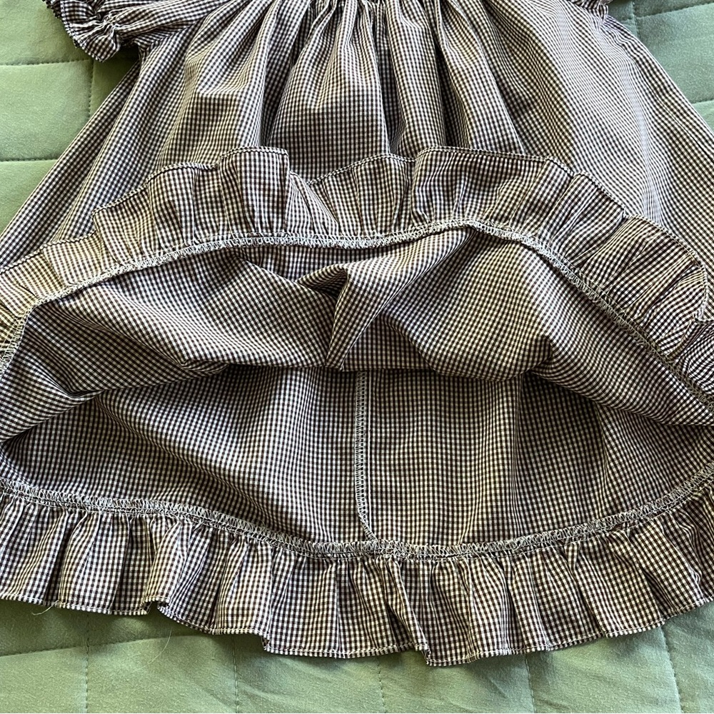 Silly Goose Smocked Cowgirls Brown White Gingham Plaid Dress Size 12 Months - Picture 13 of 16